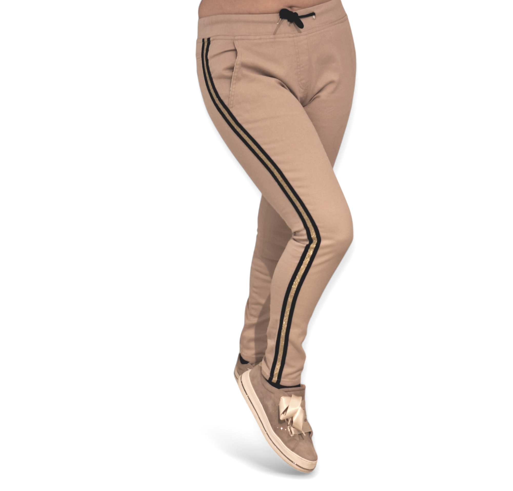 Jogpants beige mit Goldstreifen