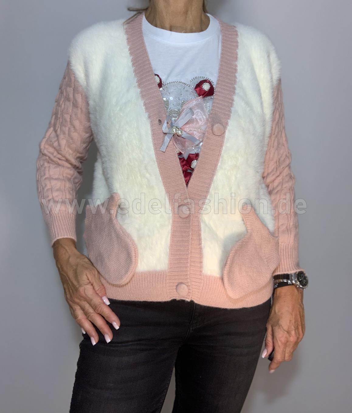 Strick Jacke rosa mit Teddy